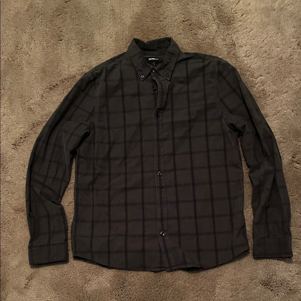 Express Dark Olive Checkered Shirt